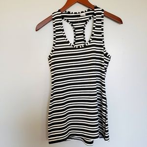90 Degree By Reflex Black & White Striped Racer back Tank Top Size Medium
